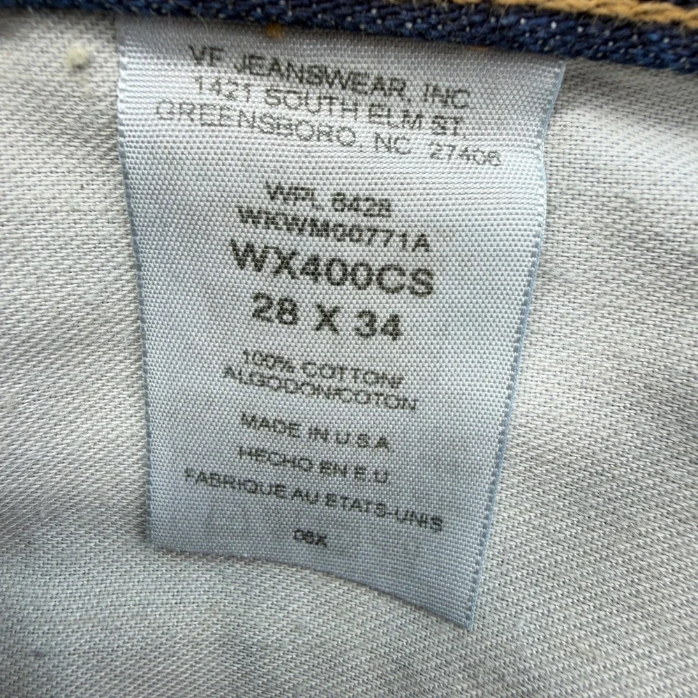 Wrangler 47 Jeans Mens 28x34 Blue Straight Leg Button Fly Made in USA Denim